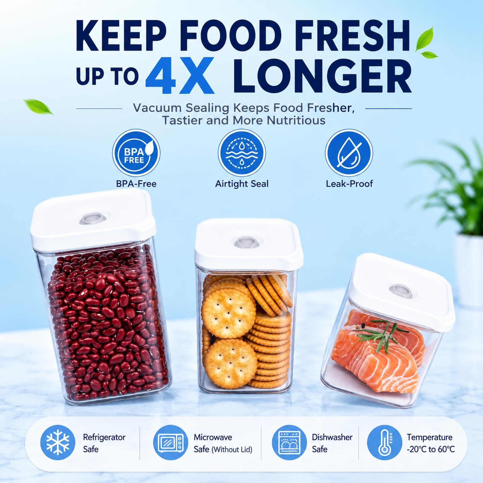 BARRYSAIL Vacuum Sealed Food Storage Containers with Pump – Airtight, whit