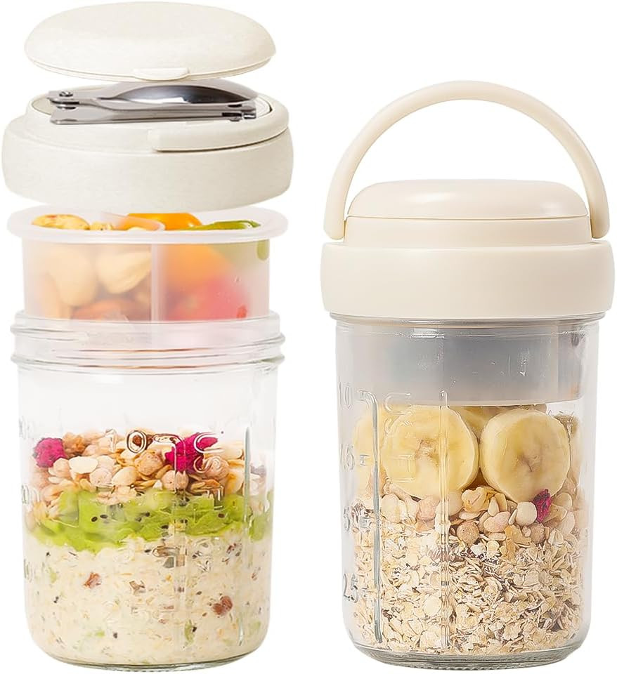 UWILLION Overnight Oats Containers with Lids and Handles, 16 oz Glass Mason Jars