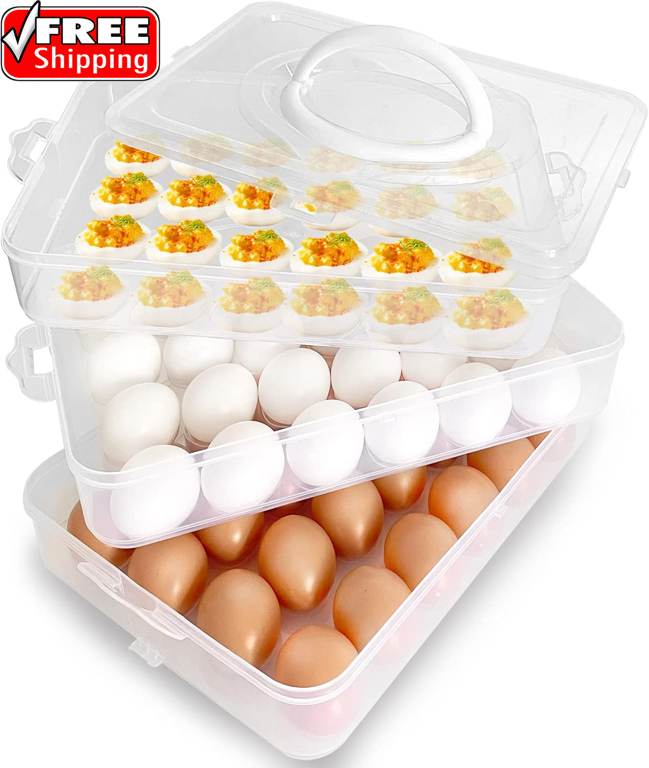 72 Eggs Holder,3-Layer Deviled Egg Tray with Lid,Egg Containers for Deviled Egg,