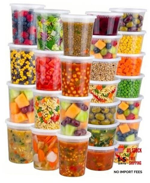48 Sets Deli Containers with Lids – 16oz & 32oz 48 Sets (2 Sizes: 16 & 32 Oz)