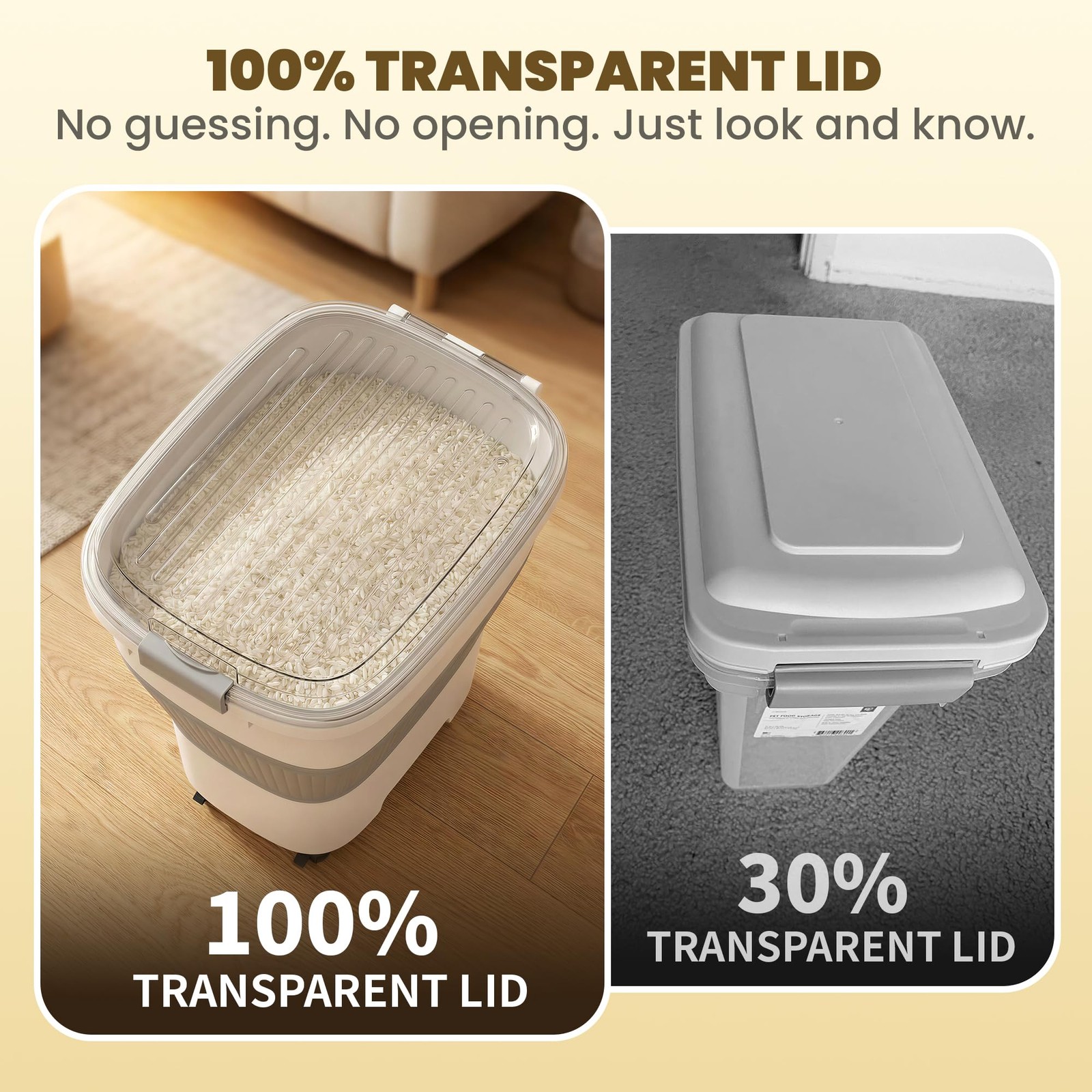 HOYTAMDAR 20-50Lbs Rice Container,Collapsible Food Large, Grey/20-50lbs