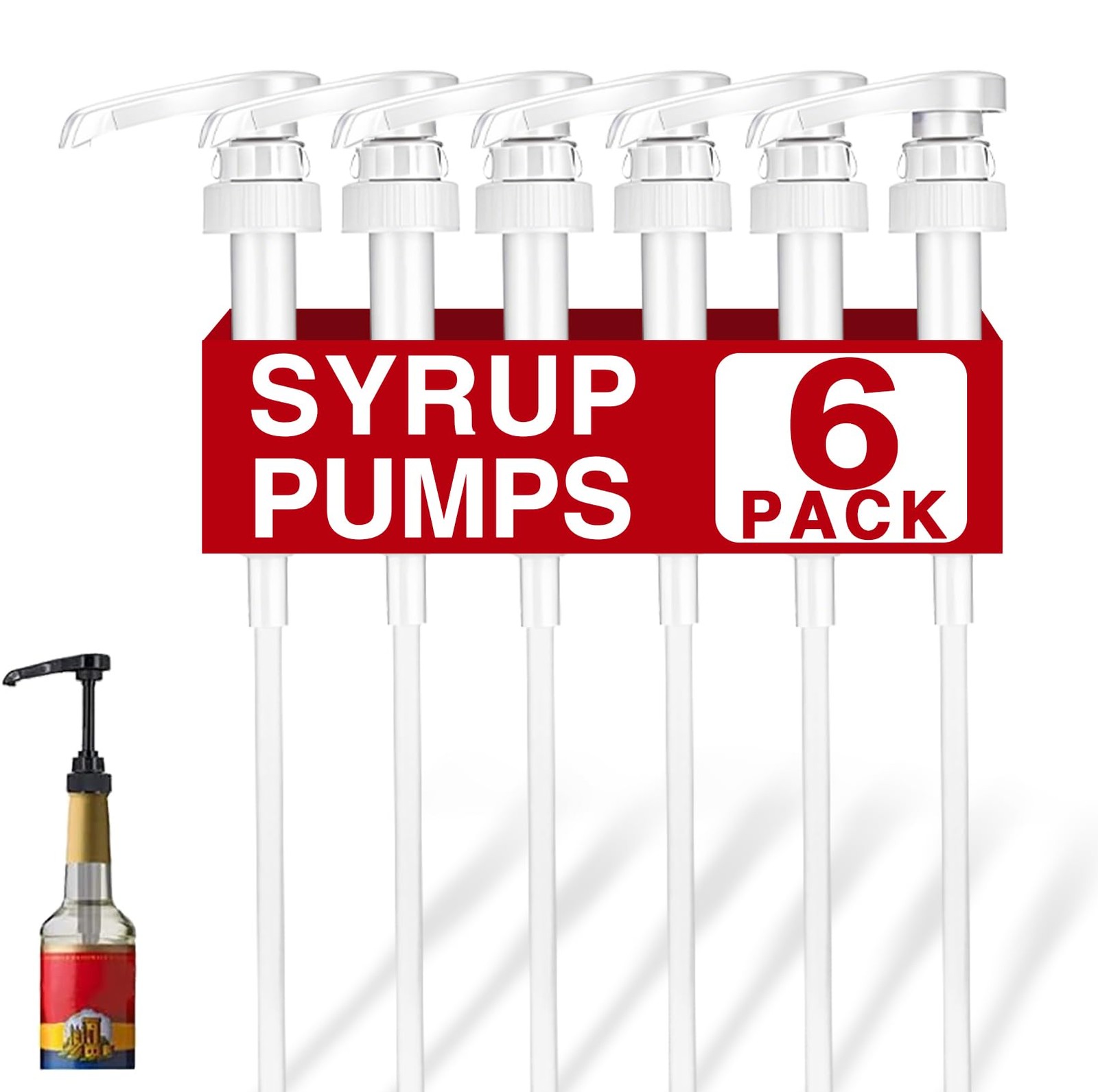 6 Pack White Syrup Pumps Leak Proof Dispenser Fits 25.4 Oz Coffee Flavoring