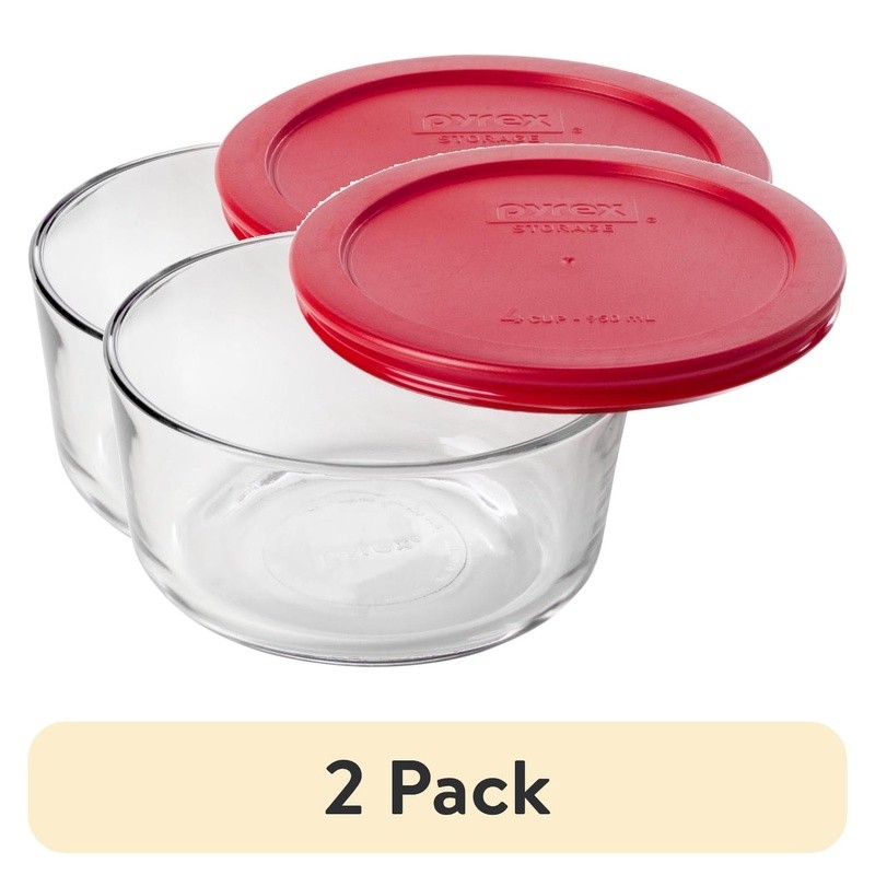 Glass Dish Storage Set W/ Red Lids BPA Free Dishwasher Safe Round Containers New