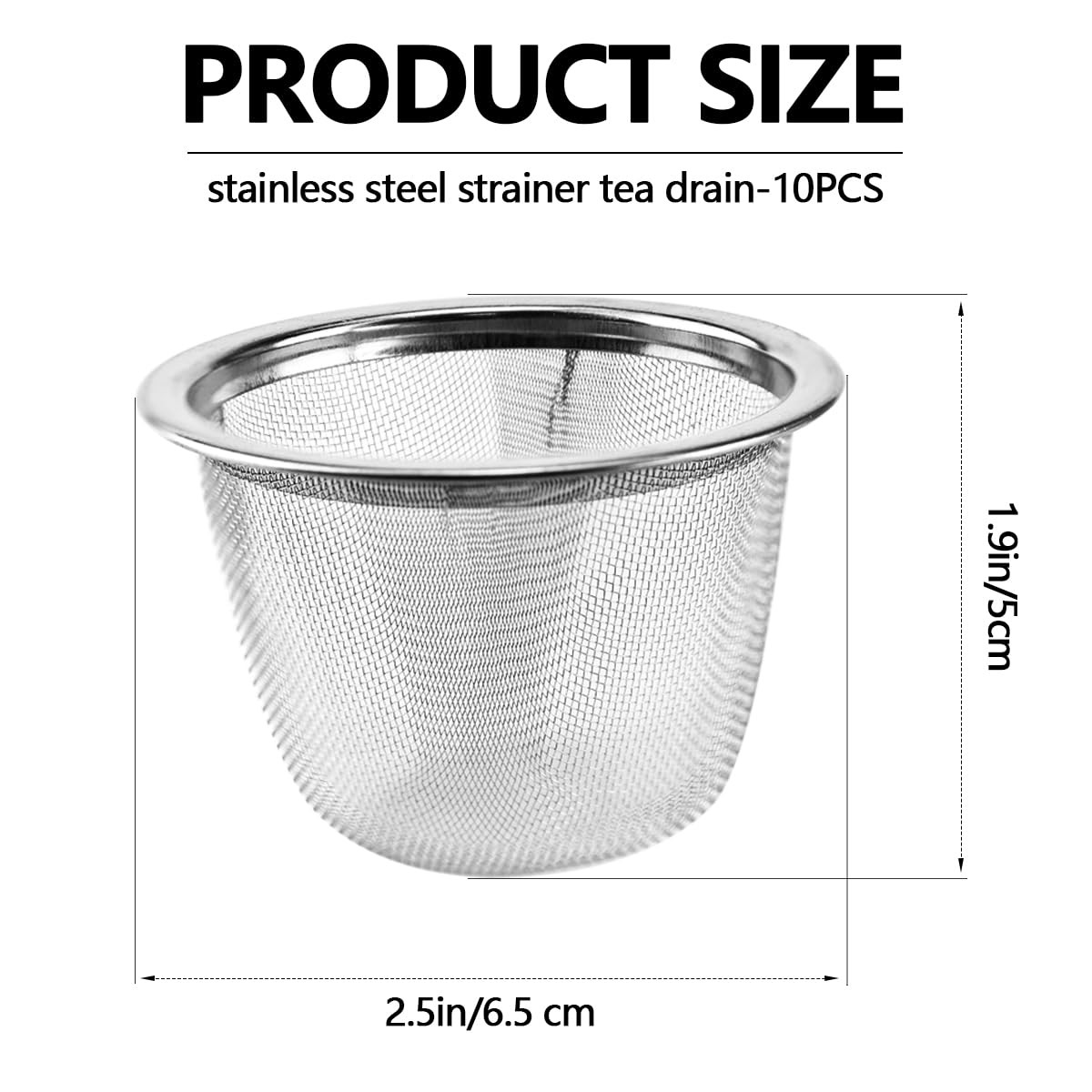 10 Pcs Stainless Steel Tea Filter, 304 Metal Teapot 2.5×1.9inch, Silver