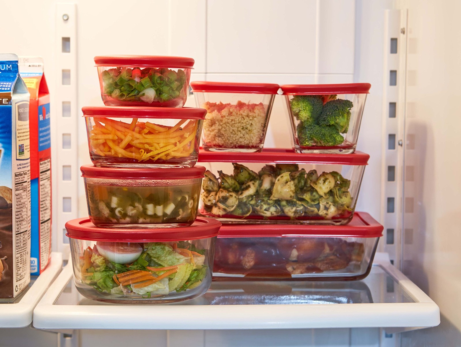 Glass Food Storage Containers with Lids, Red, 16-Piece Set