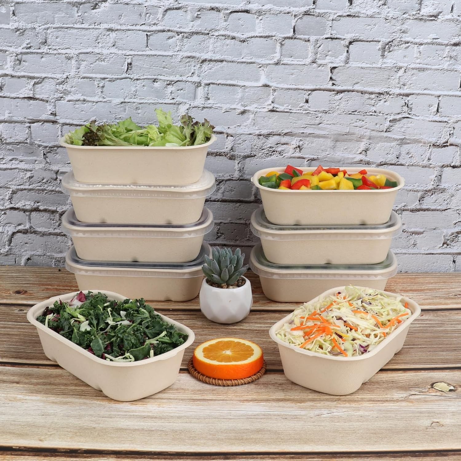 23 oz Disposable salad bowls W/ lids Sugarcane Fiber Paper Bowls take away food