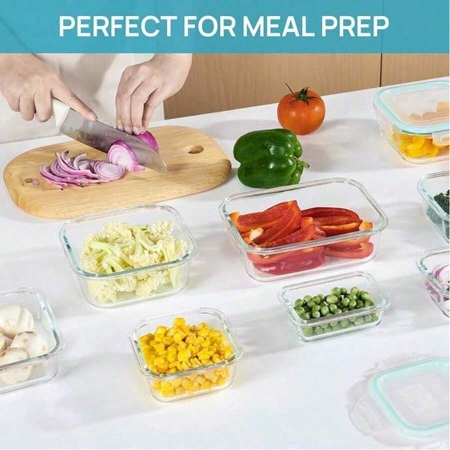 16 PC Glass Food Storage Containers With Lids Leak Proof Meal Prep Refrigerator