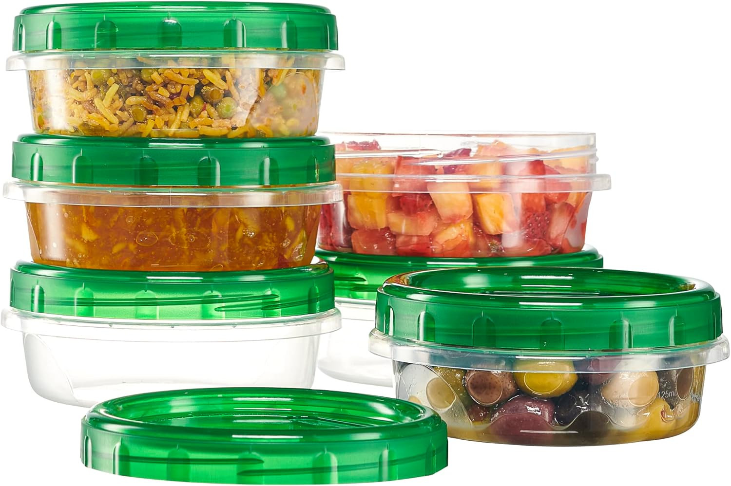 6 Pack Twist Cap Food Storage Containers with Green Screw on Lid- 8 oz Reusable