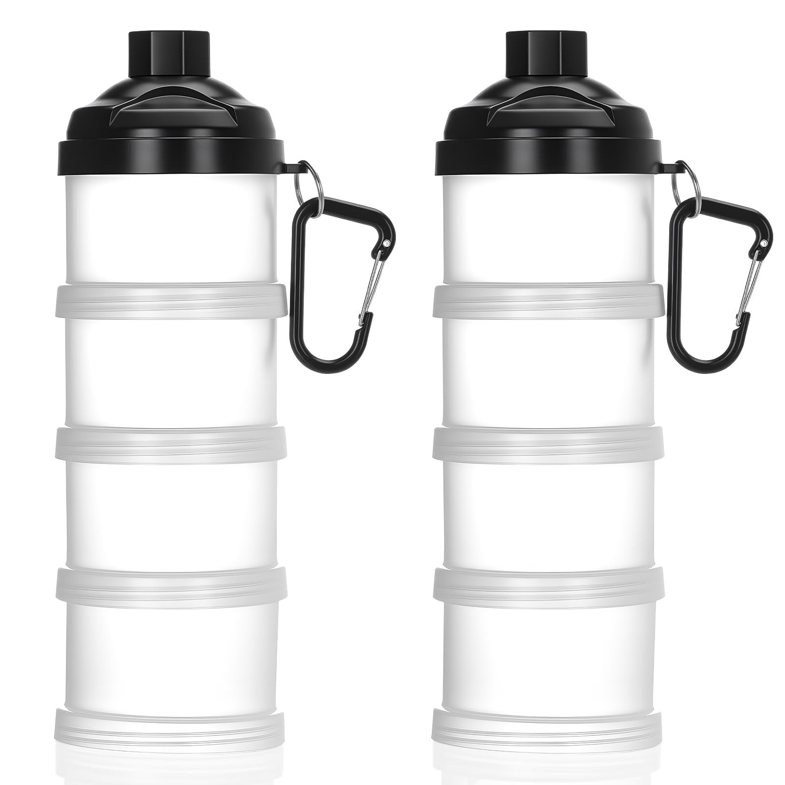 Baderke 2 Pcs Protein Powder Travel Container with Funnels Stand, 4 Black
