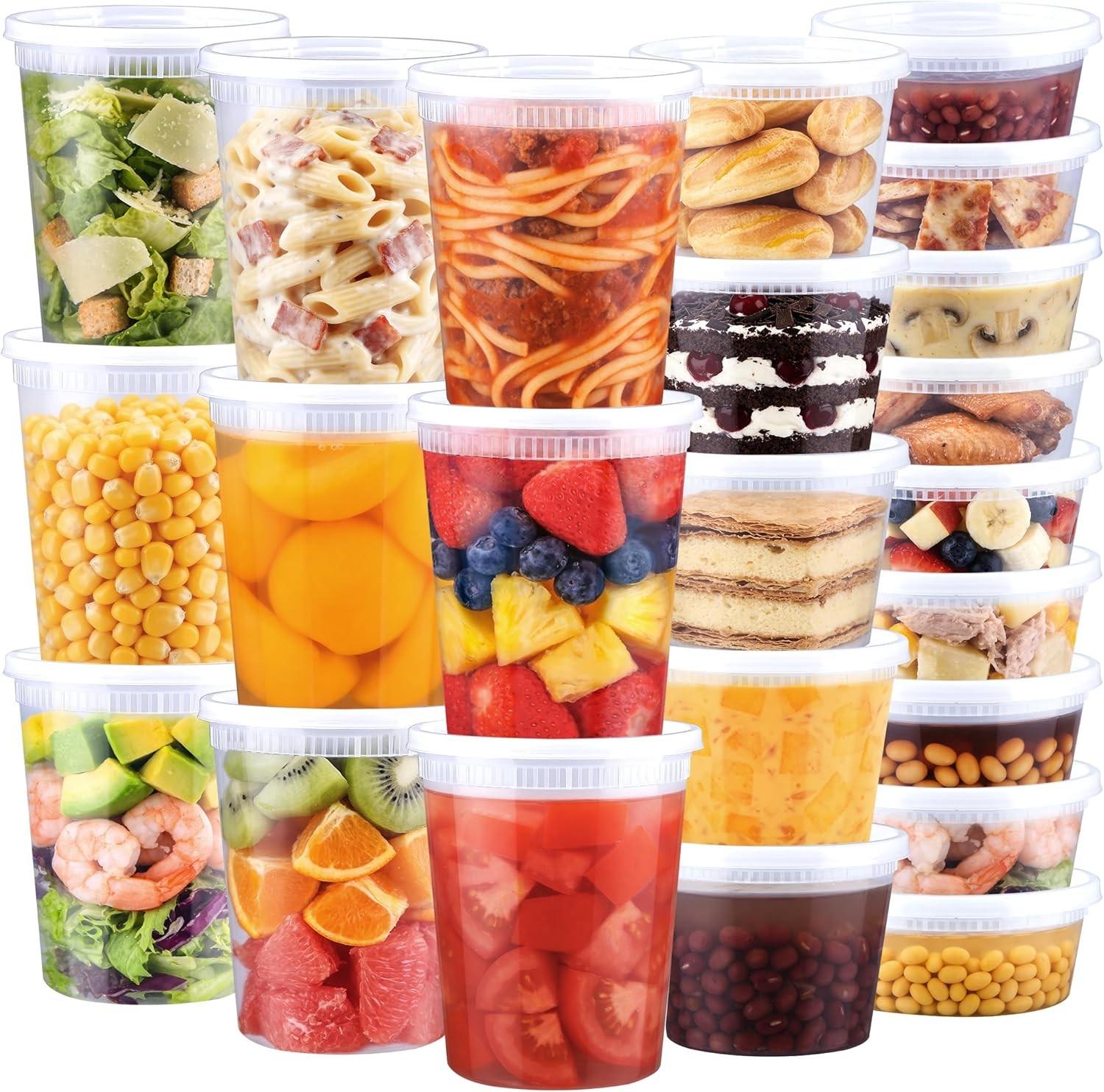 60 Sets Deli Containers with Lids, 32/16/8 oz X 20 Set Each,