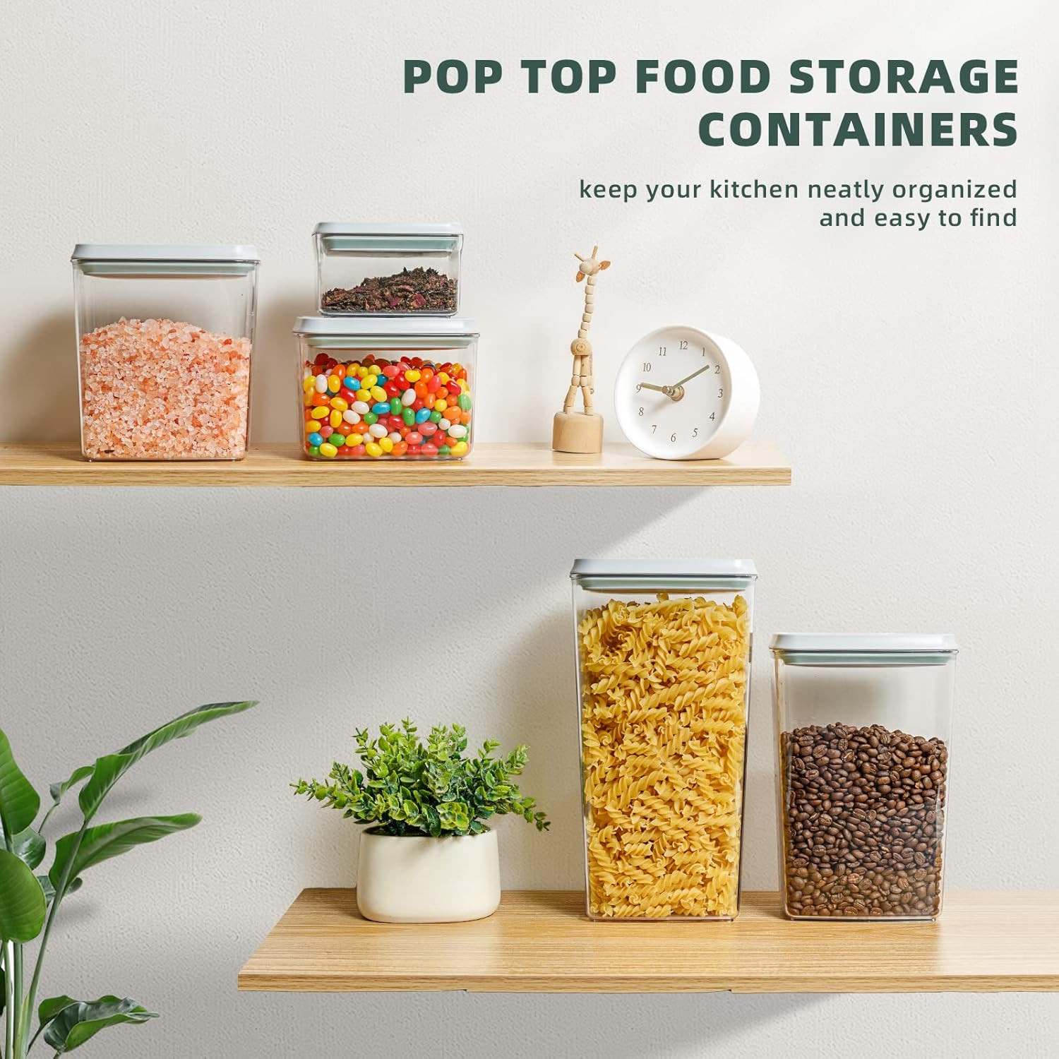 Pop up Lid Food Storage Containers, Clear Storage Containers for Pantry Airtight