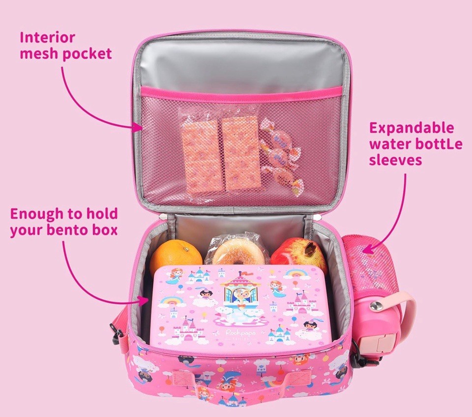 Kids Princess Lunch Bag Pink Insulated Girls School Lunch Box Water Resistant