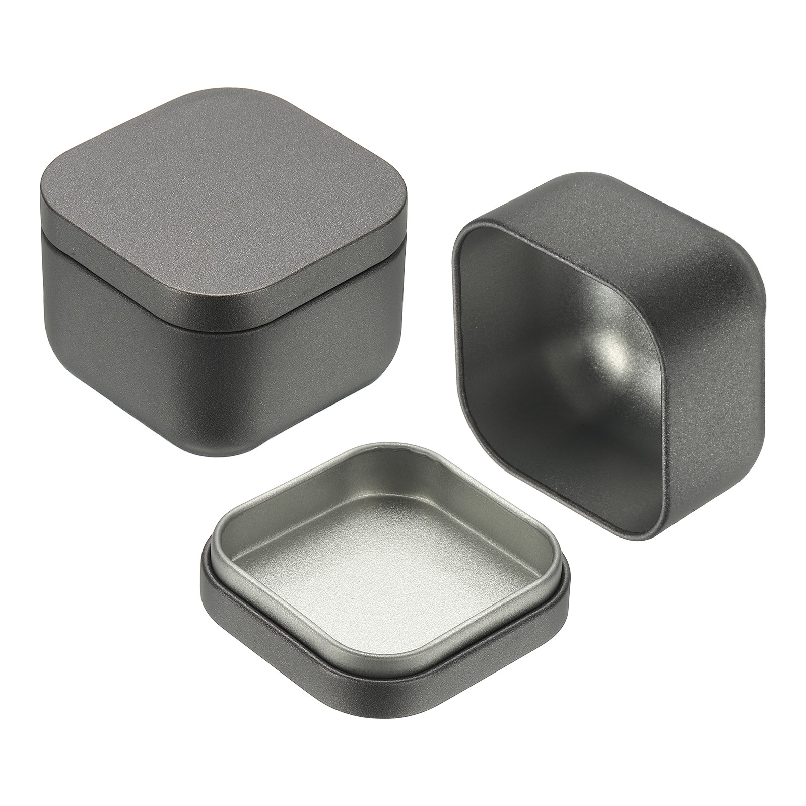2Pcs Square Tin Can with Lids 2.2 x 2.2 x 1.7″ Small Metal Tins Silver Gray