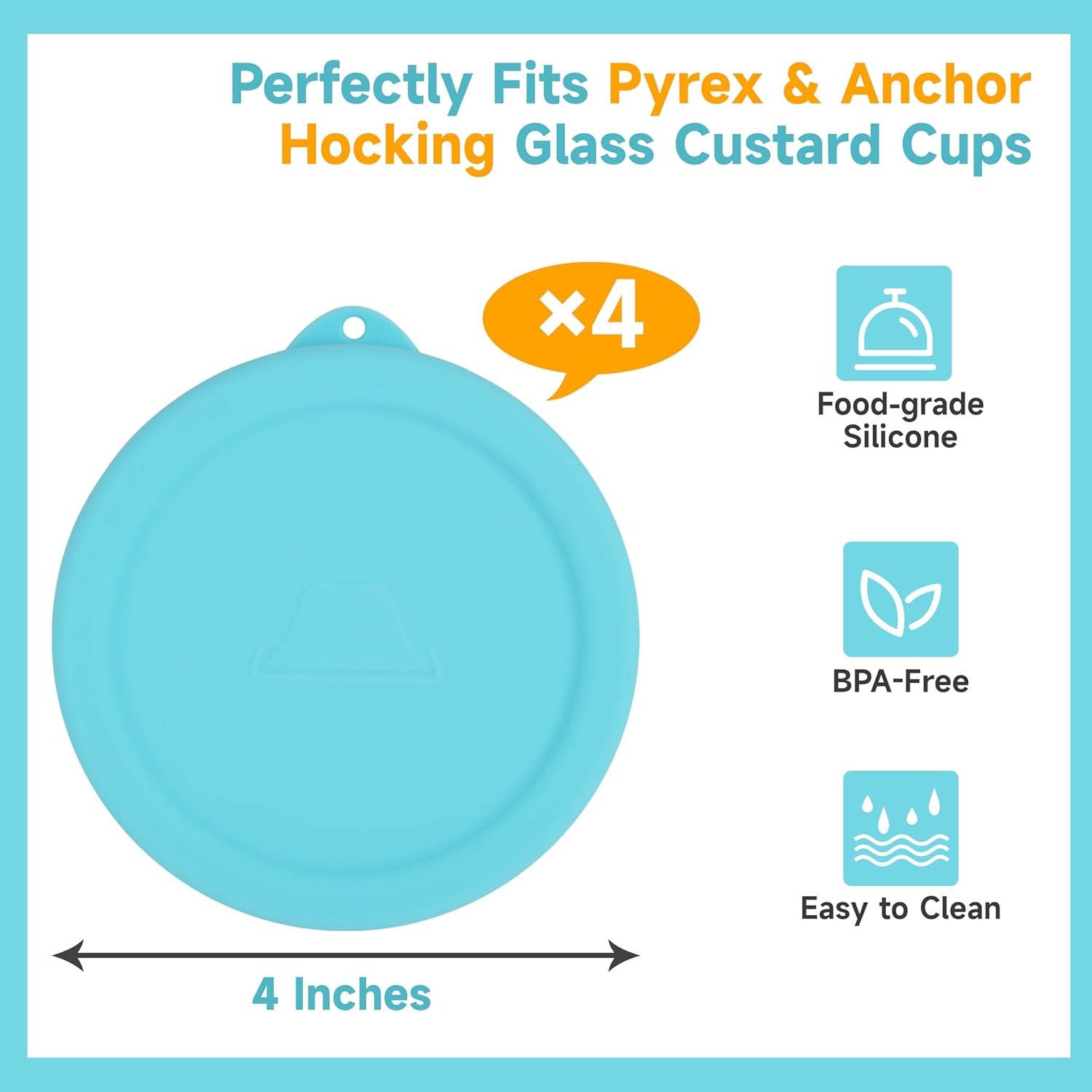 4 PCS Silicone Replacement Lids for Pyrex and Anchor Hocking Glass Custard Cu…