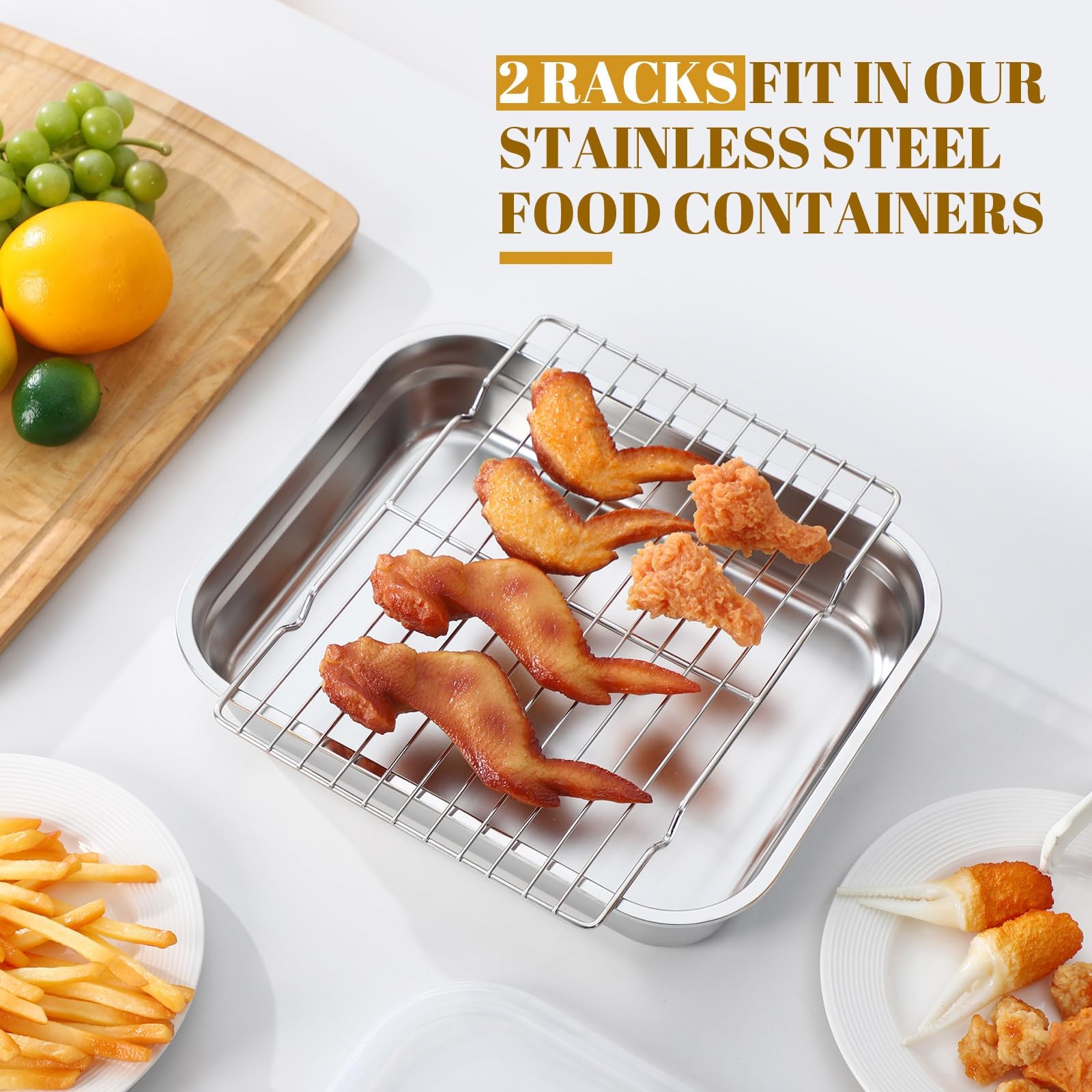 Stainless Steel Food Container with Lid Rack Roasting Baking Pan Cake Pan wit…