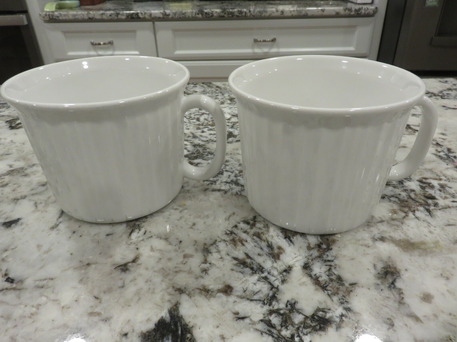 2 Corningware 20 oz French White Meal Mugs – NO Lids EUC