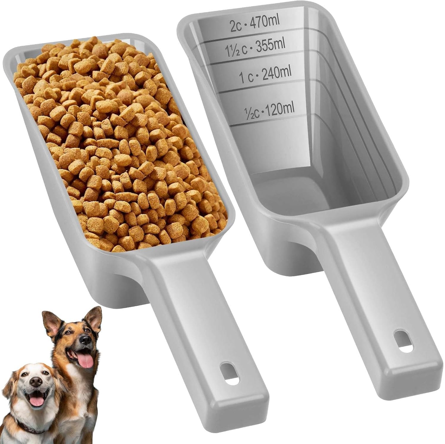 2 Cup Dog Food Scoop2 Pack Plastic Pet Food Scoop with Measuring Lines for Ac