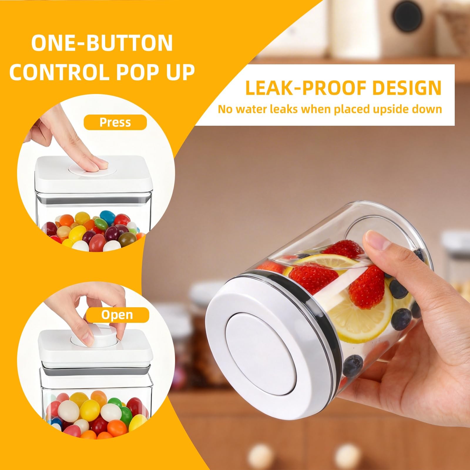 Pop Airtight Food Storage Containers with Lids, Push Button Seal BPA-for Kitc…
