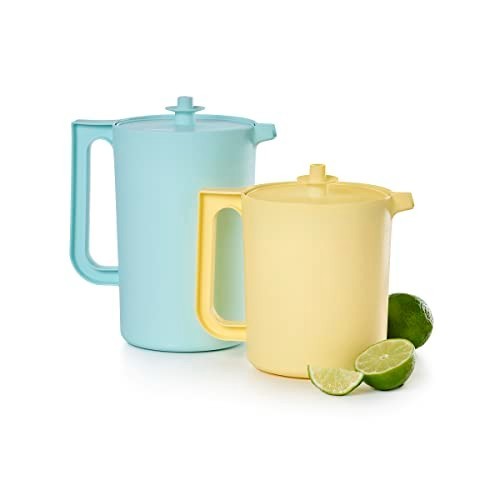 Tupperware Heritage Pitcher Set 2Pc 1.5Qt 2Qt Blue Yellow BPA Free Dishwasher