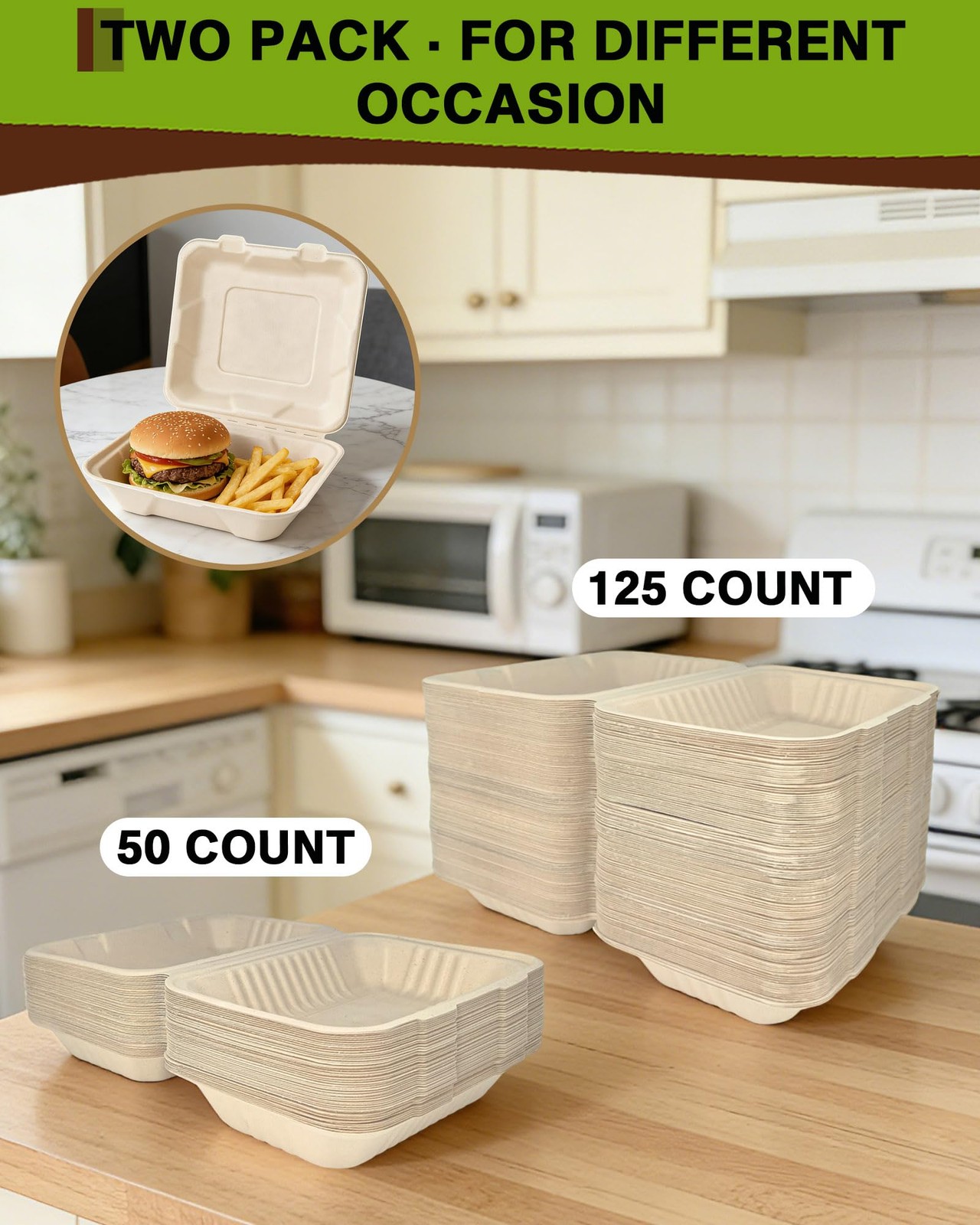 50 Pack 9×6 Inch Compostable Clamshell Containers, Biodegradable To Go Boxes …