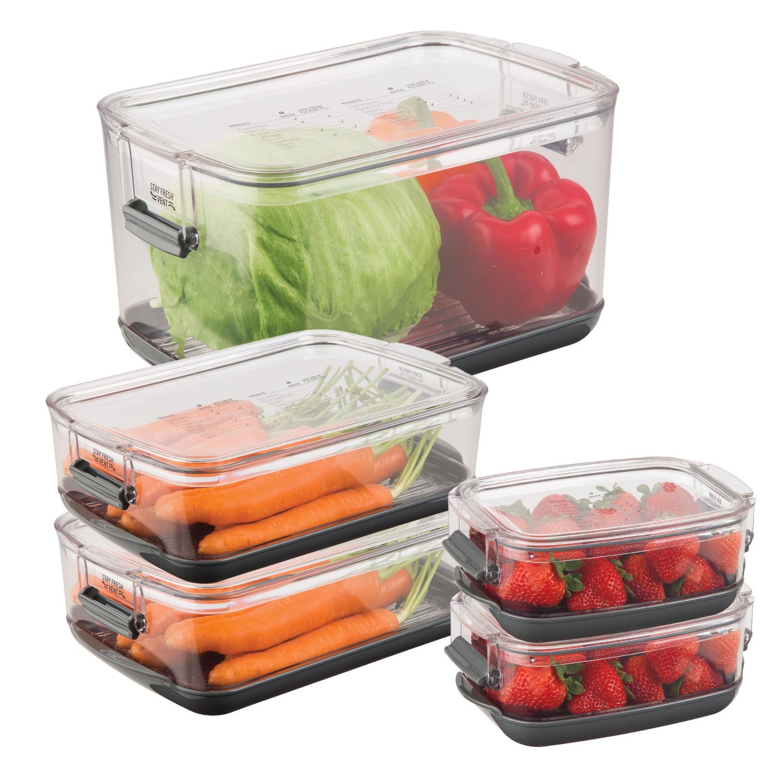 5-Piece Food Storage Container Set for Fresh Produce, Clear with Sealed Lids