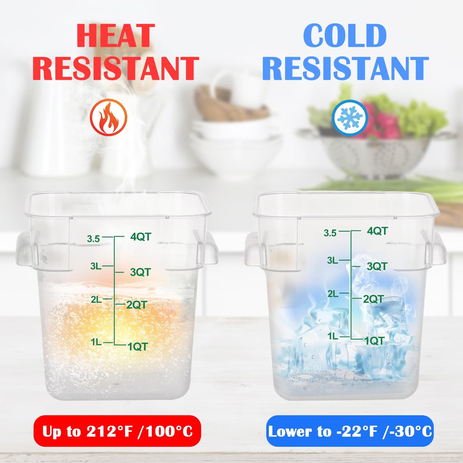 4 Pack 4QT Food Storage Containers with Green Lids, Clear Square 4QT,