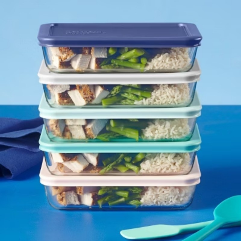 Pyrex 10pc Glass Meal Prep Set: Clear Glass Food Storage Containers with Plastic