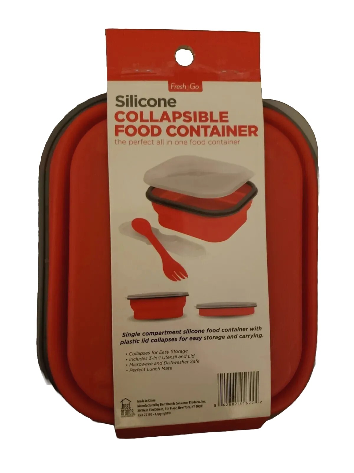 NEW Collapsible Silicone Lunch Tote ☆ Attached Spoon/Fork ☆ 6″ x 5″ ☆ FRESH-2-GO