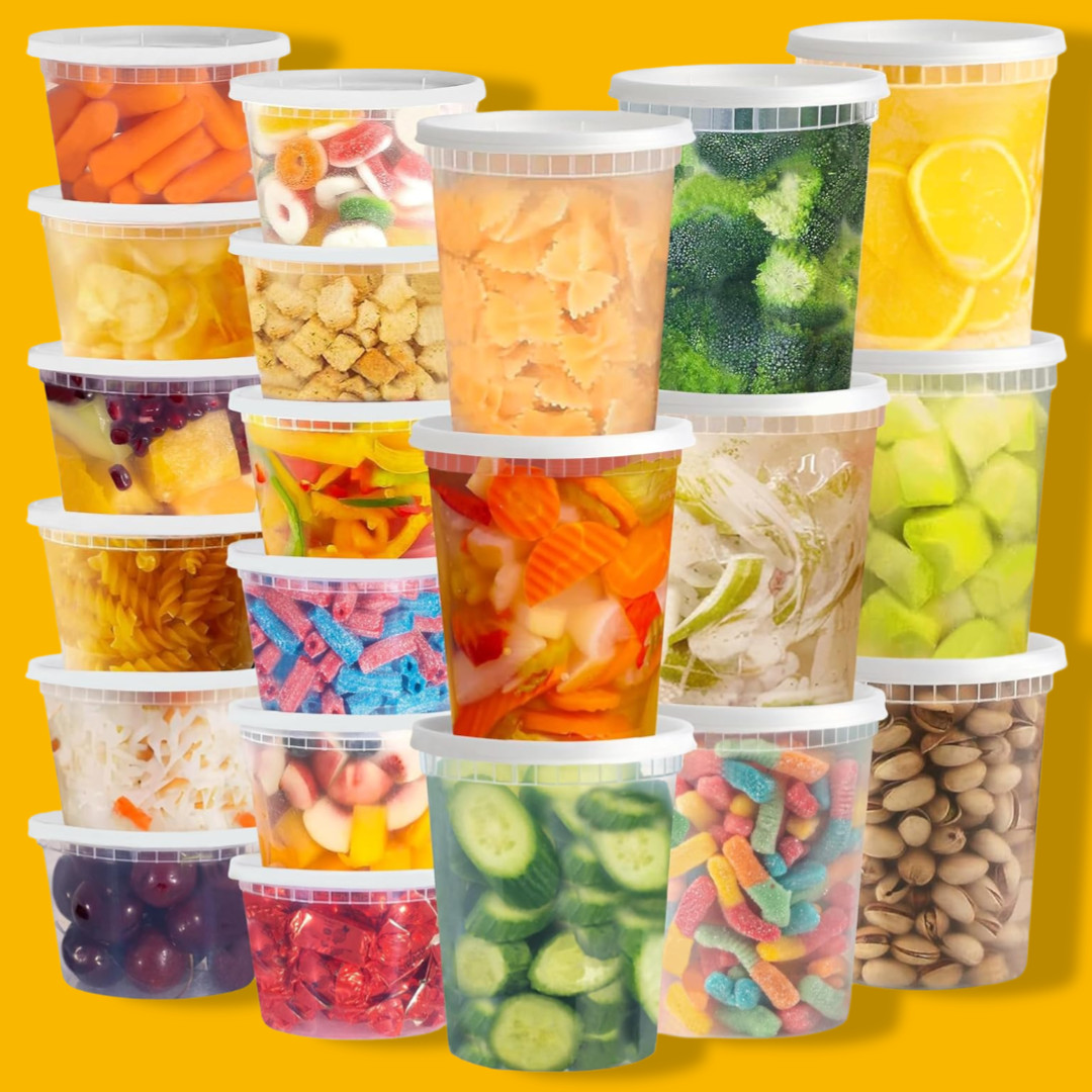48 Pack Plastic Deli Containers with Lids 16 & 32 oz BPA Free Stackable