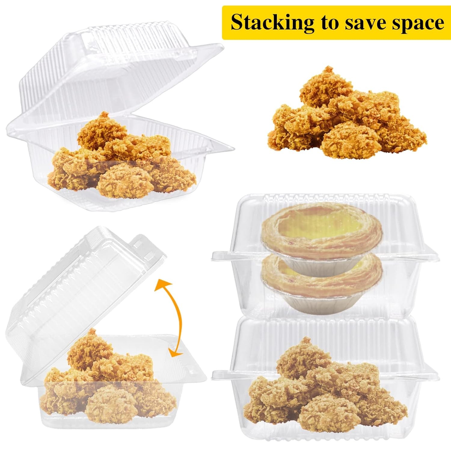 Clear Hinged Plastic Containers with Lids, 100 Pcs Individual Cake Slice
