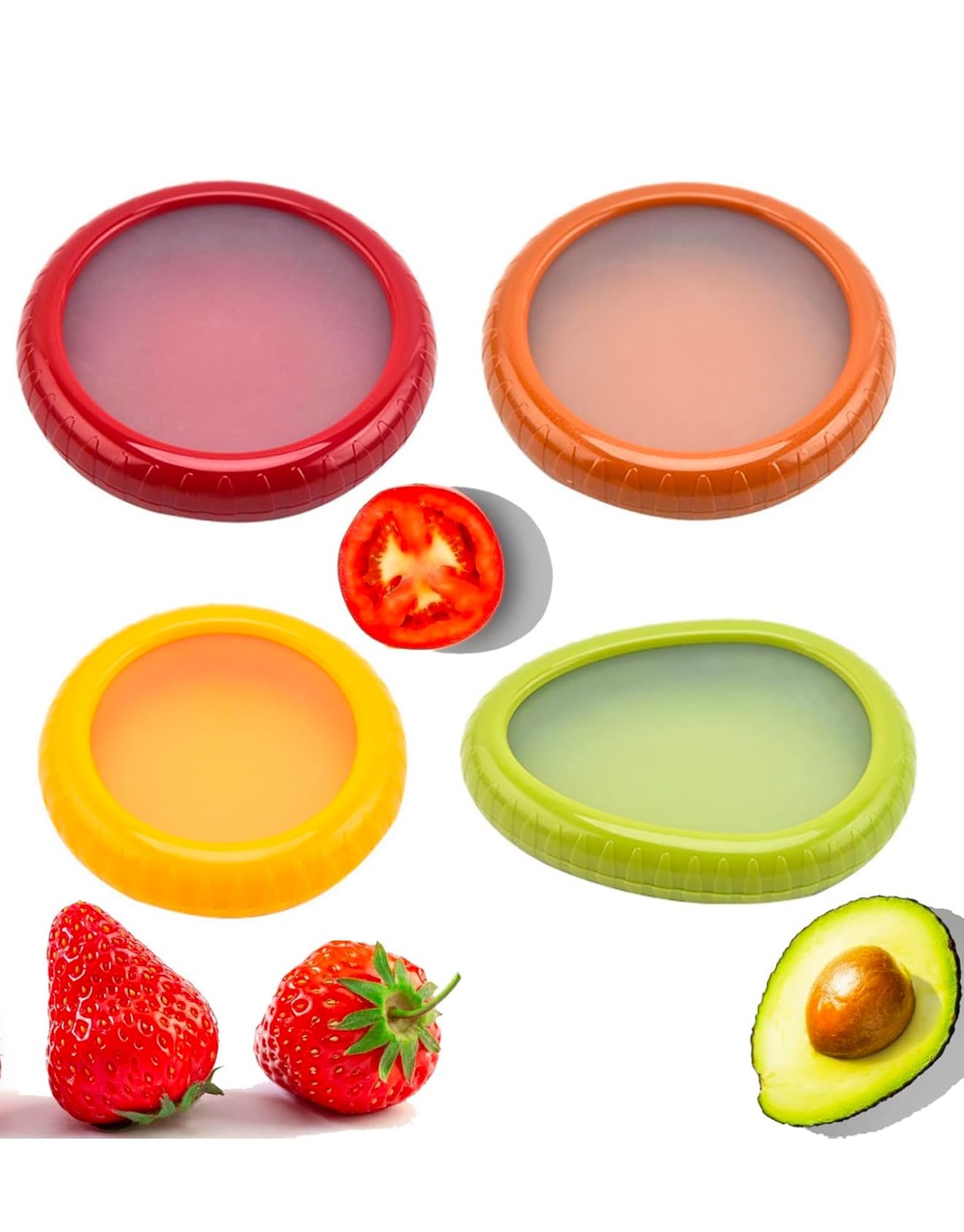 Silicone Fruit And Vegetable Containers For Fridge, Green,Red,Yellow,Brown