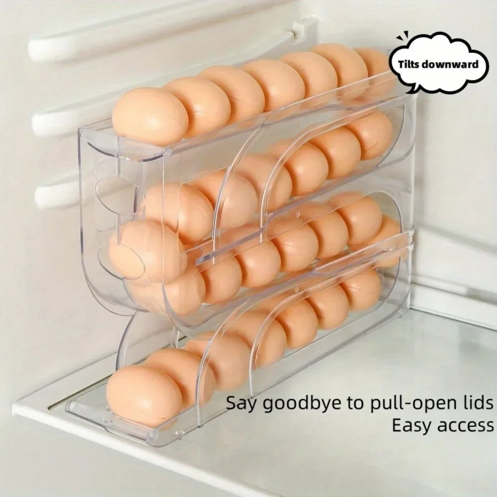 4-Tier Automatic Egg Roller Storage Box for Fridge and Kitchen Use Accessories
