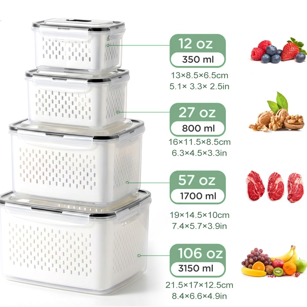 4PCS Fruit Storage Container for Fridge Food Berry Storage Container with Basket