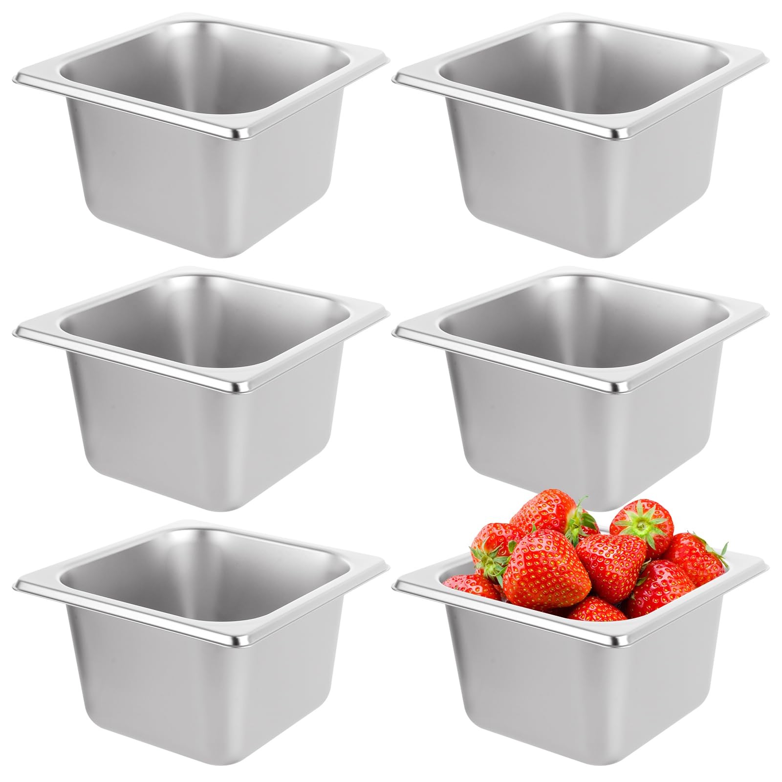 6 PCS Stainless Steel Hotel Pan 1/6 Size 4″ Deep Stainless Steel Steam Pan Co…