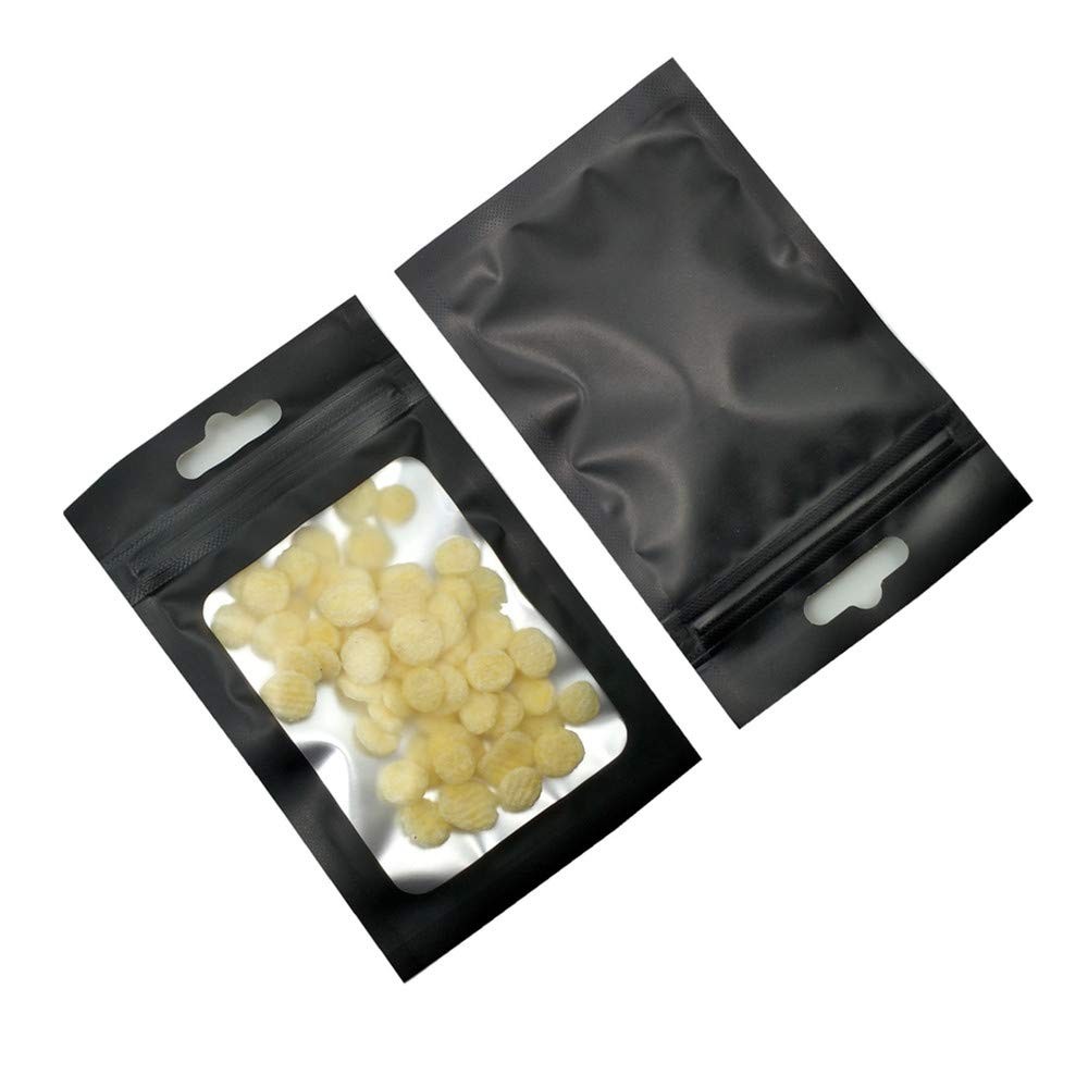 100 Pack Resealable Matte Black Zipper Lock Window Bags with Euro Hang Hole f…