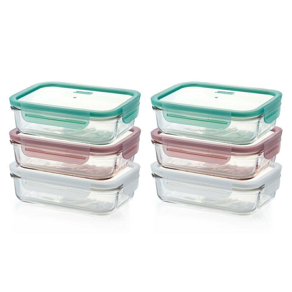Glasslock 6pc Rectangular Storage Container Set w/ Lid 710ml