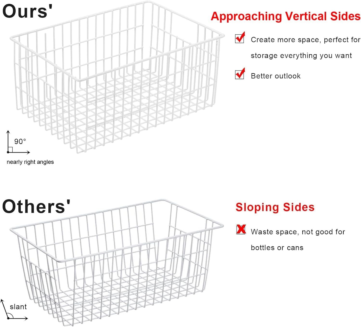 Freezer Organizer Bins 5 Pcs – Sturdy White Metal Baskets, 570 Cu In Capacity