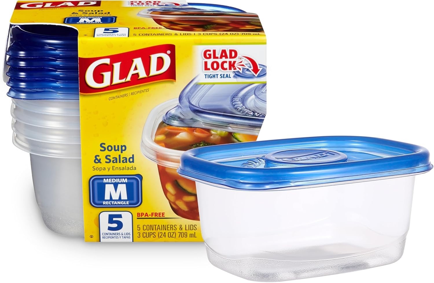 Airtight & Leak Resistant Medium Food Storage Containers for Meal Prep – 5 Pack