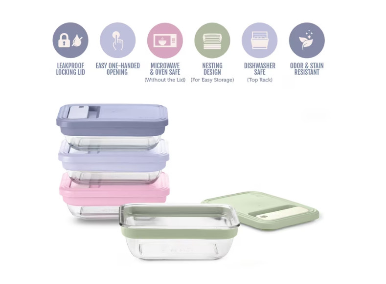 8 Piece Glass Meal Prep Food Storage Container Set with Locking Lids