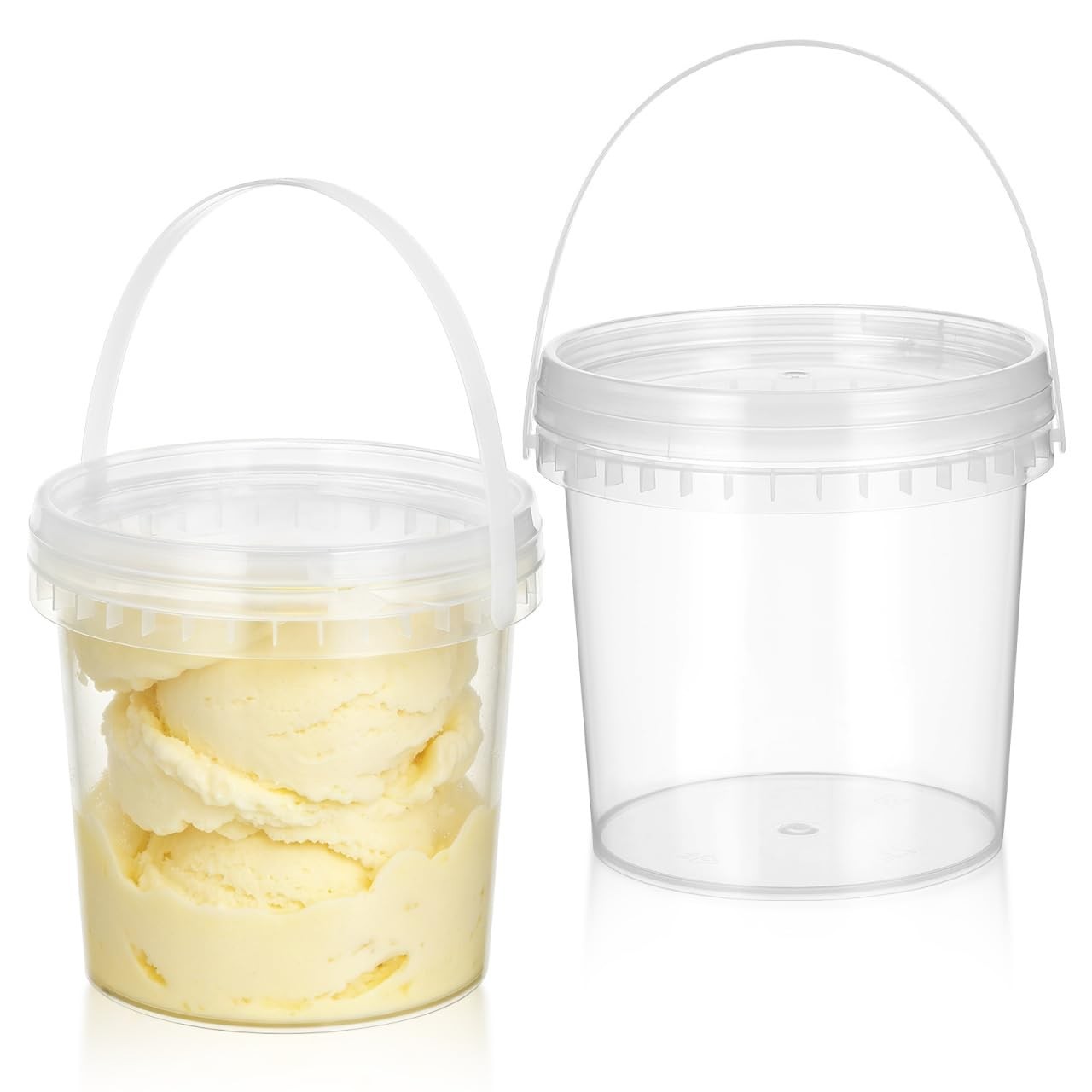 2Pack Clear Plastic Bucket with Lid and Handle 34 oz / 1L Reusable Ice Cream …