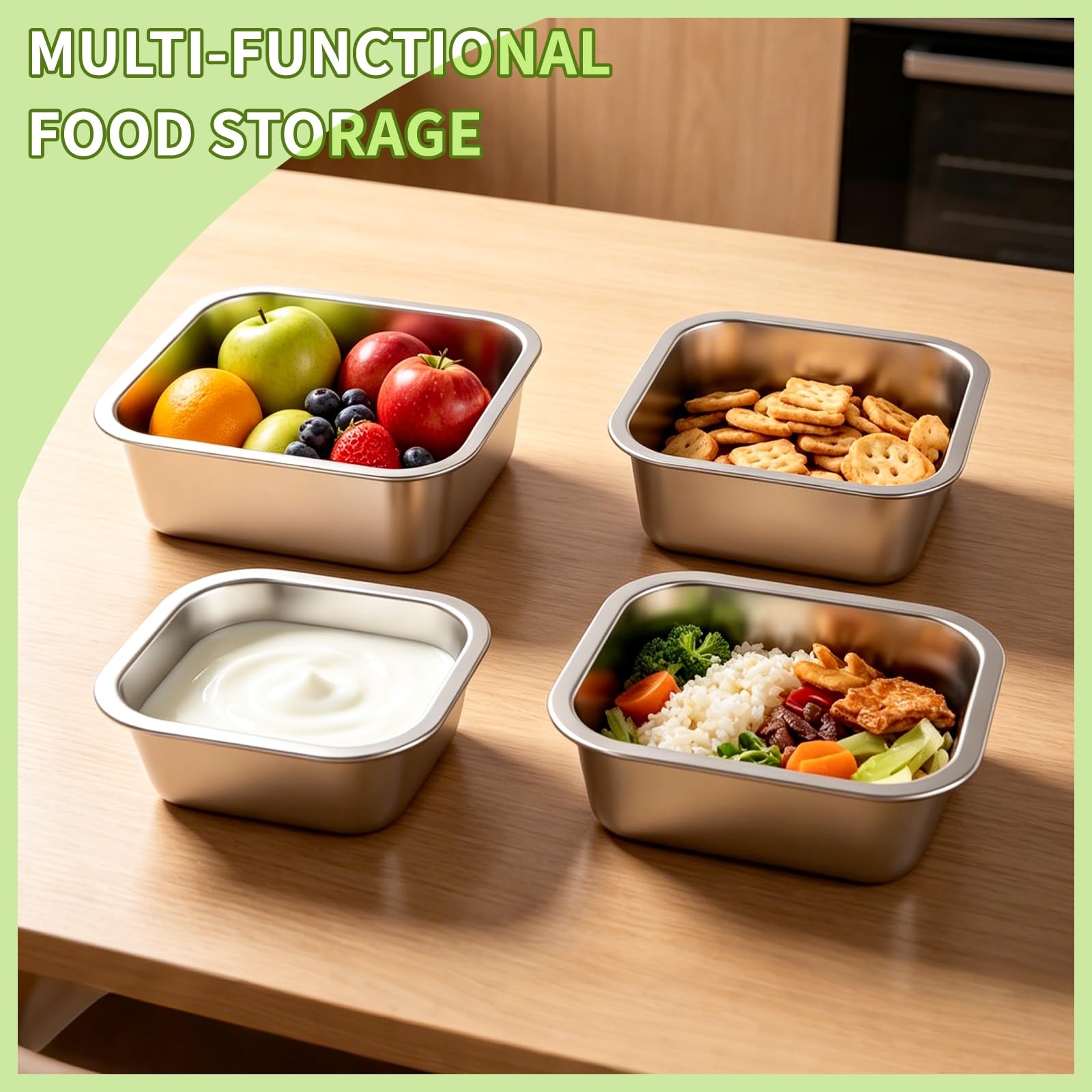Stainless Steel Container with Lids Set of 4, (13.5, 24, 34, 47oz) Nesting De…