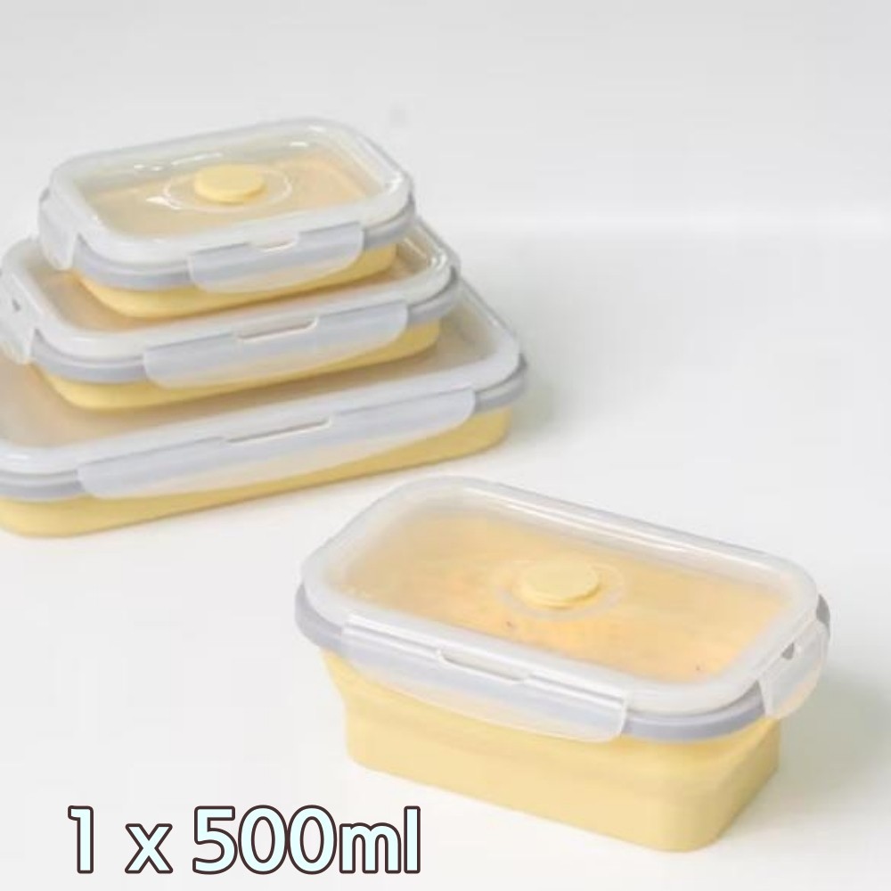 Foldable Silicone Square Container 500 ml (16x10xH6.5cm, 6.3″x4″xH2.56″)