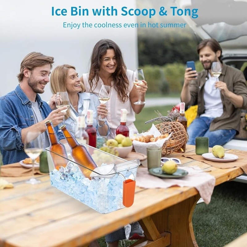 Large Capacity Ice Storage Bin W/ Scoop & Tongs Food Safe Plastic Easy Clean New
