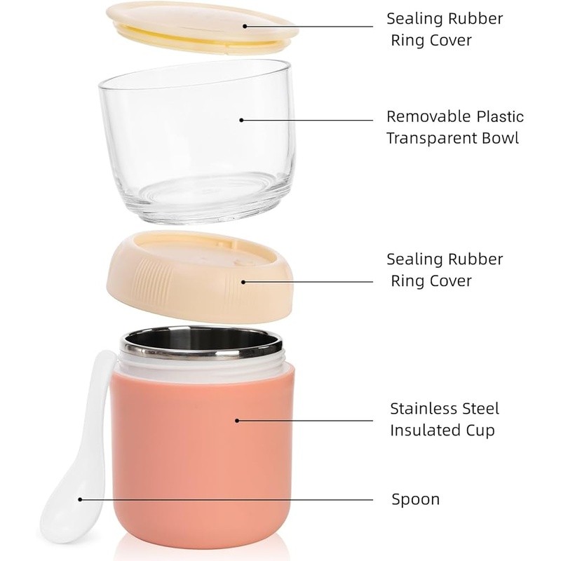 Insulated Yogurt Container 2 Pack 10oz Oatmeal Bowl Leak Proof Food Grade Safe