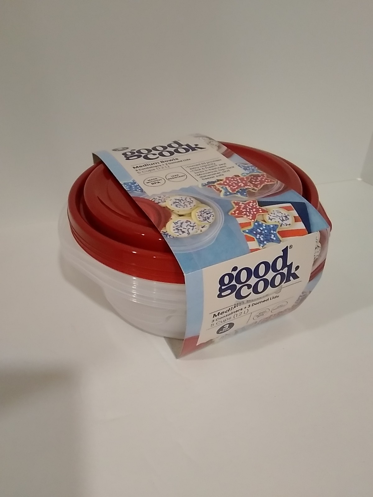 GoodCook Medium Storage Bowls Pack of 3 Clear with Red Lid 5 Cups