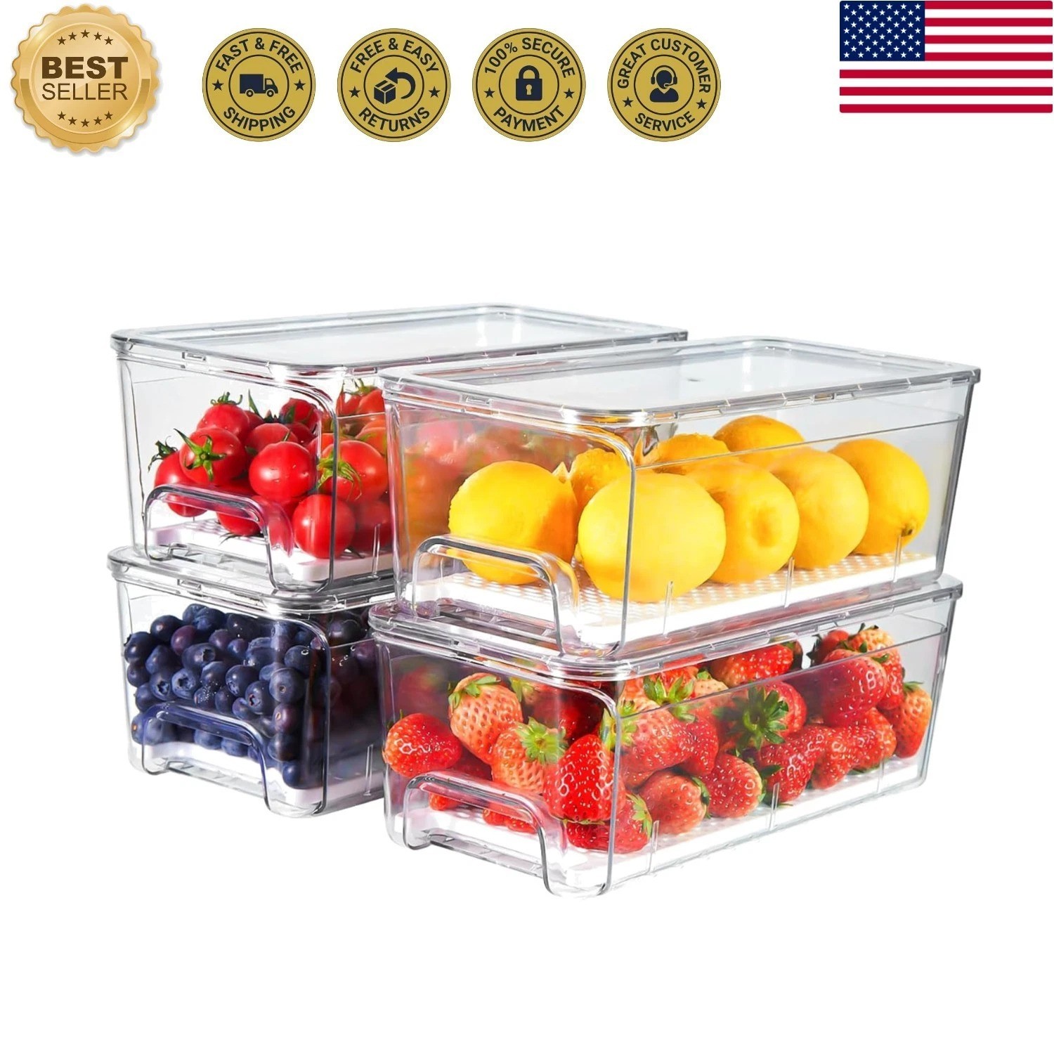 4-Pack Refrigerator Drawer Organizer Bins, Clear Stackable Pull Out Fridge Or…