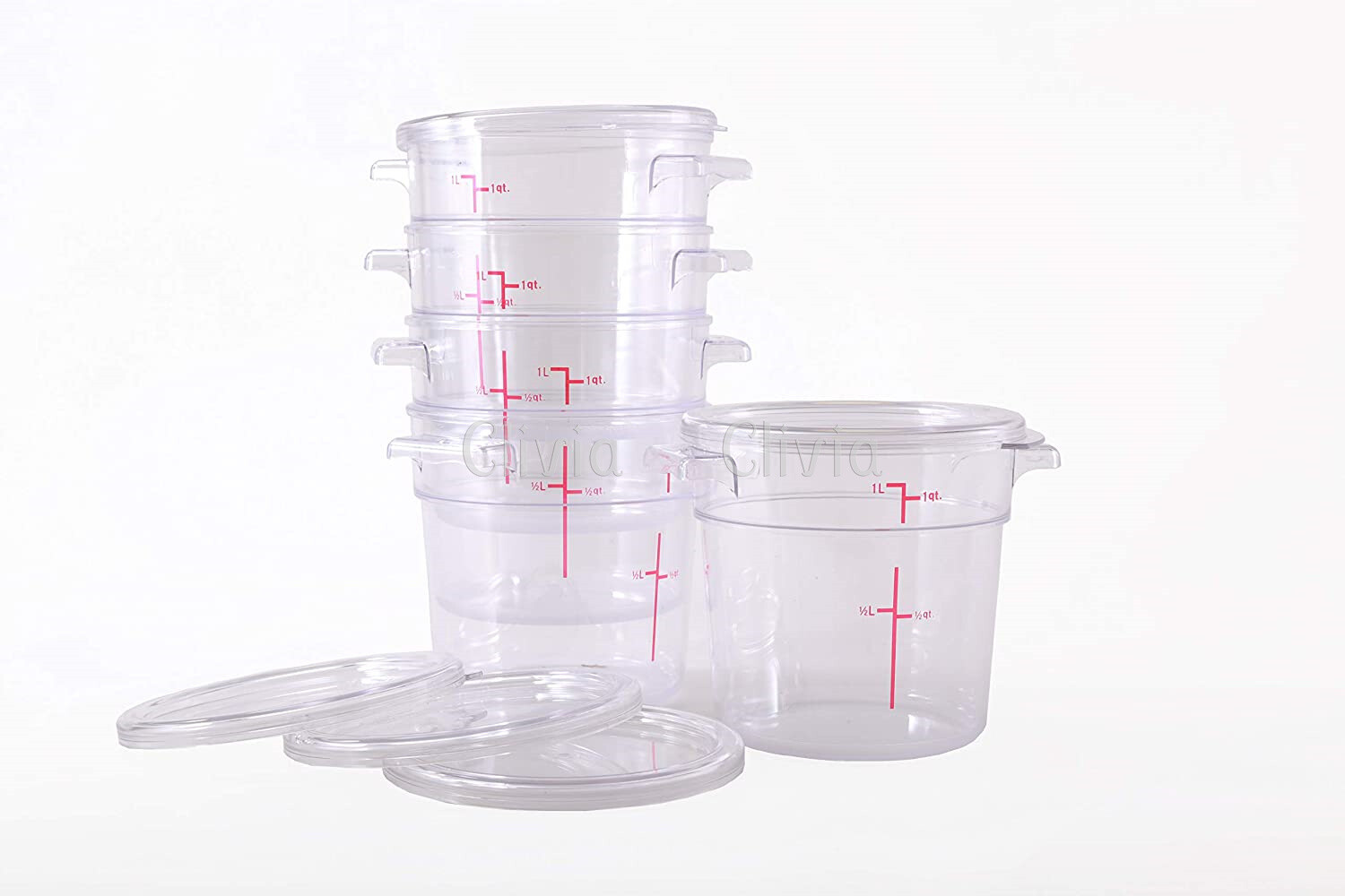 5 Pack 1Qt 6Qt 8Qt Commercial Grade Round Food Storage Containers with Lids