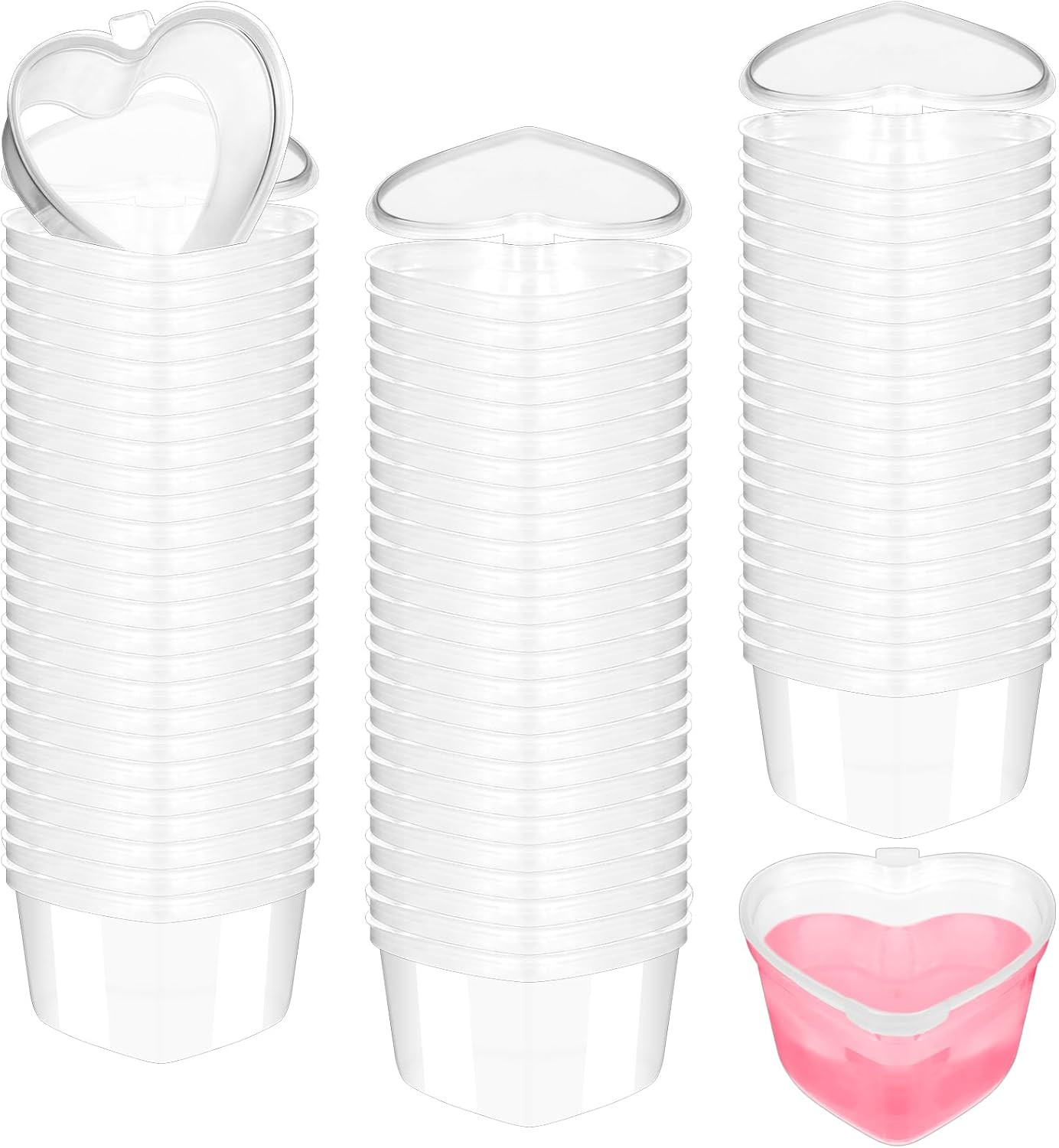 72 Pcs 2.4 oz Valentine‘s Day Heart Shaped Containers Plastic Box with Lids Reus