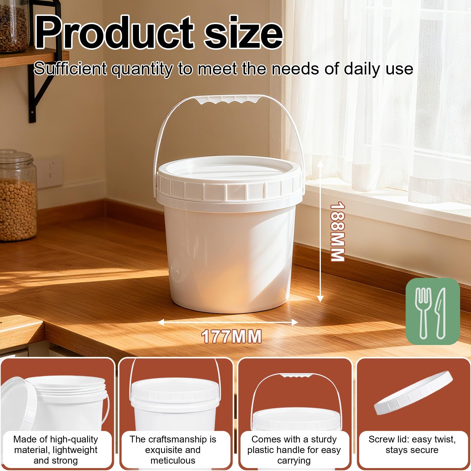 4 Pack 1 Gallon Plastic Buckets with Screw Lids & Handle, Food Grade Storage …