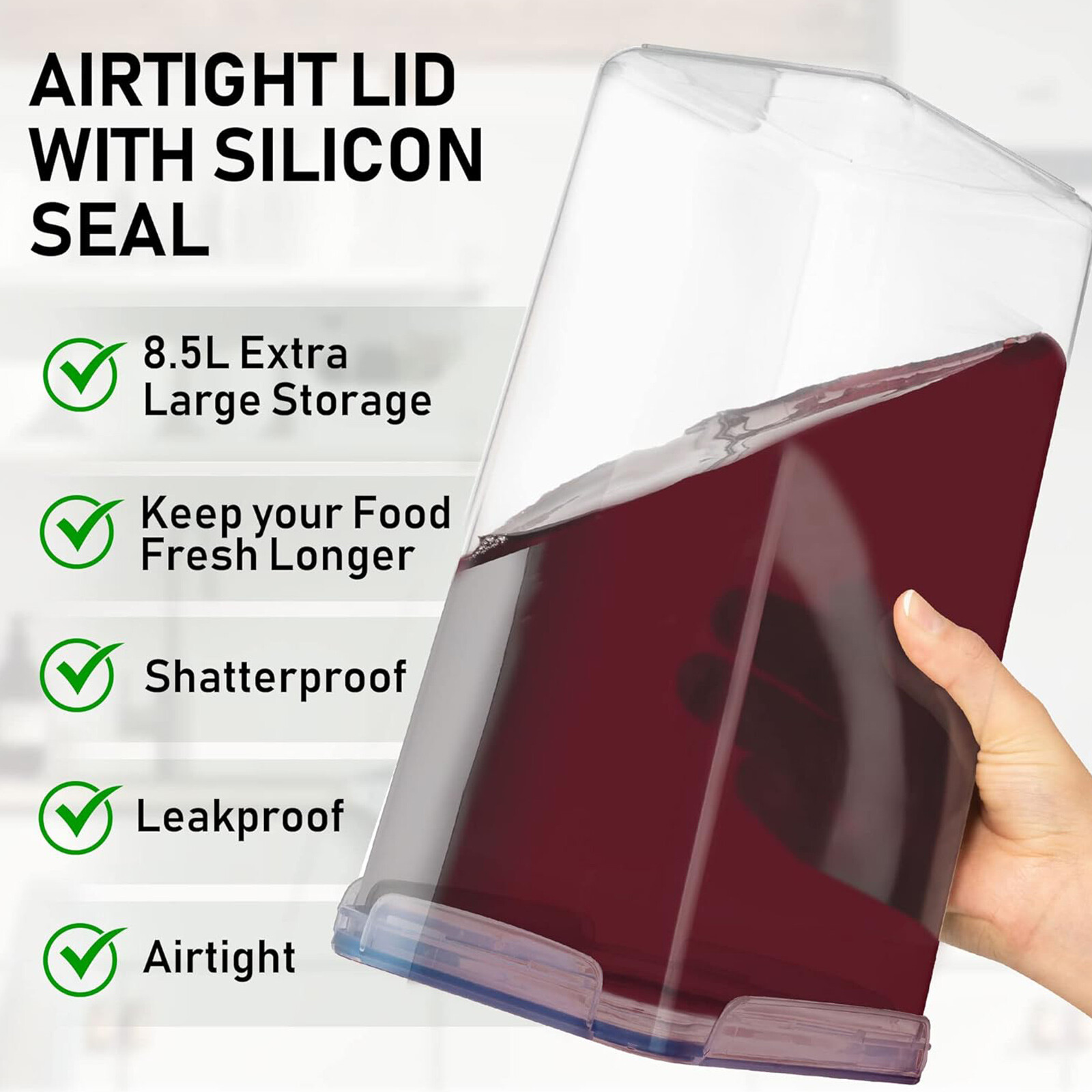 Set of 2 Extra Large Food Storage Containers with Airtight Lids, 8.5L / 287 Oz
